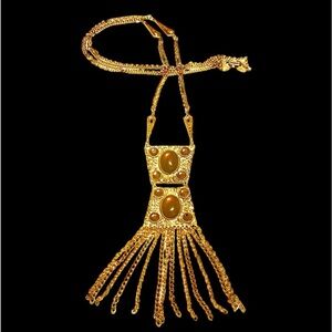 - Golden Sweater Statement Necklace Vintage